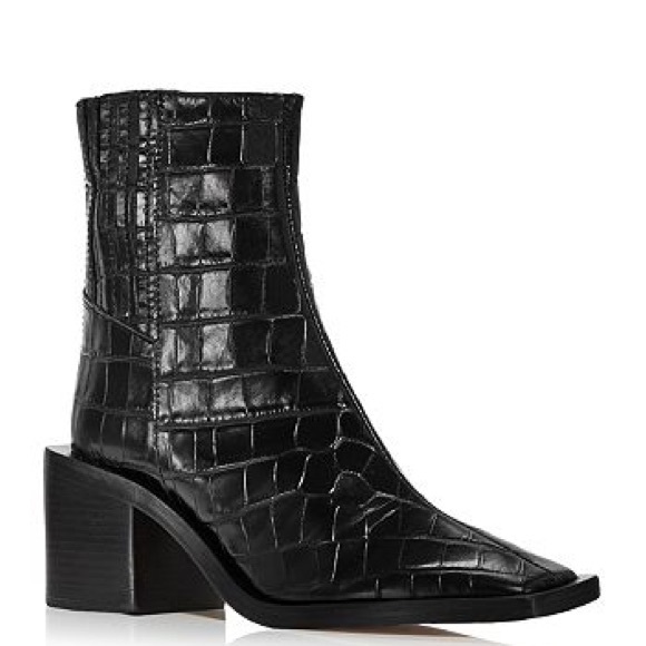 SCHUTZ Shoes - Schutz Black size 8 Leather Boots Heiress Croc Embossed Block Heel